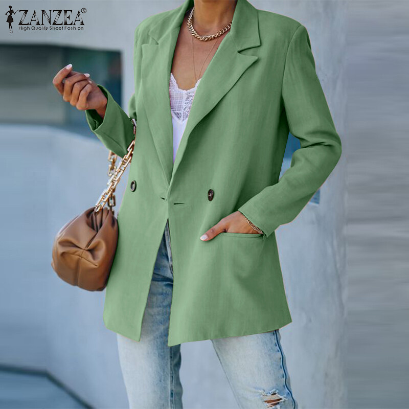ZANZEA Women Formal Office Long Sleeve Blazer Commute Cotton Double Breasted Suit Coat #15