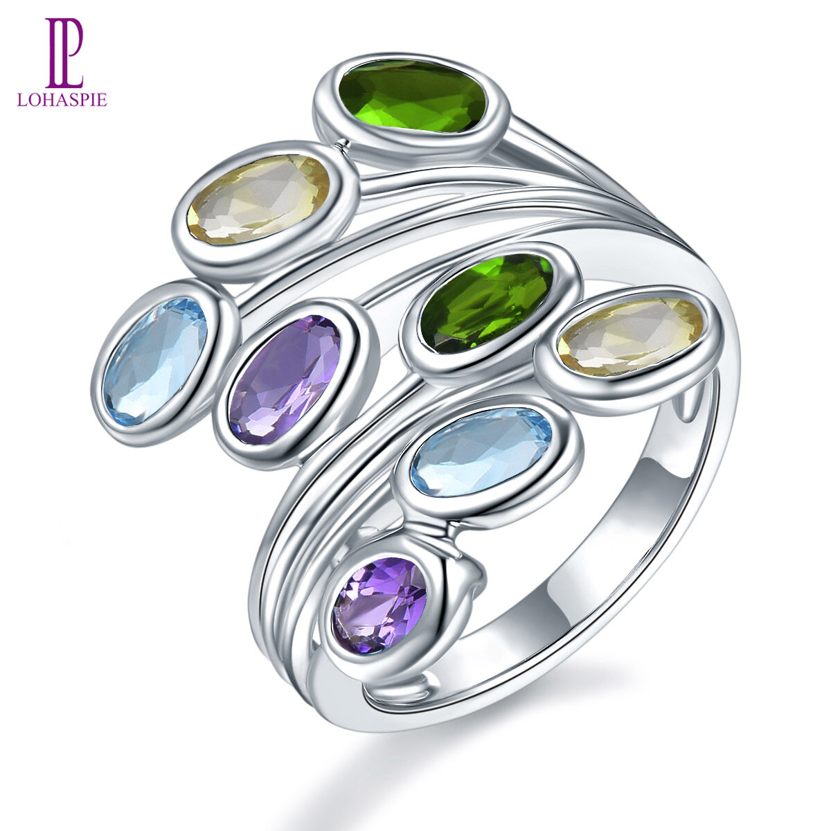 Multi-color Natural Gemstone Geniune Crystals Silver 925 Original Design Ring Fine Elegant Classic Jewelry Korean Style for Woman Gift