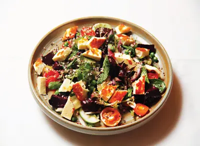 Grilled Haloumi, Beetroot And Pea Salad